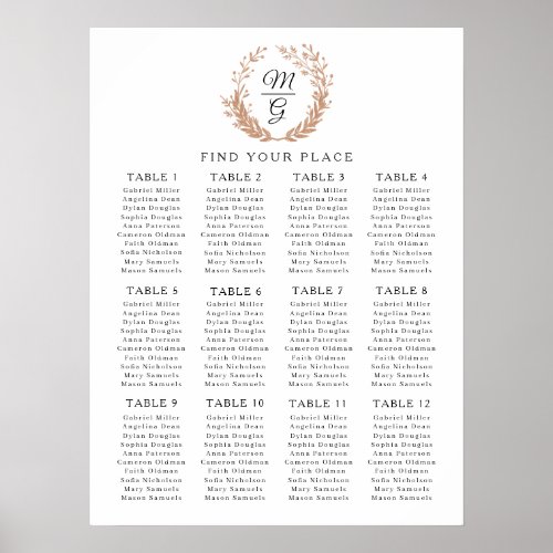 Wreath of golden foliage with a monogram Wedding Poster