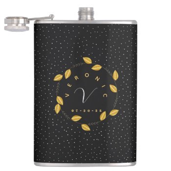 Wreath Of Golden Leaves Dotty Monogram Flask by Pick_Up_Me at Zazzle