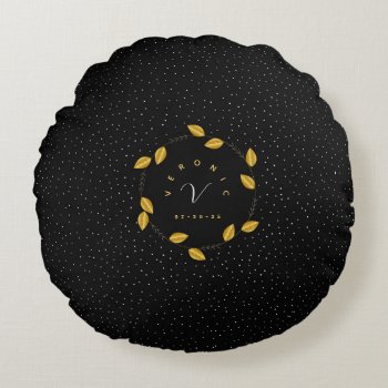 Wreath Of Golden Leaves Dotty Monogram Round Pillow by Pick_Up_Me at Zazzle