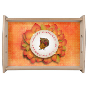 Wreath of Leaves And Turkey Serving Tray