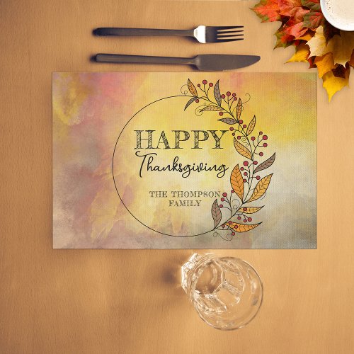 Wreath of Leaves Berries Thanksgiving Placemat