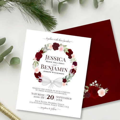 Wreath of Red Roses BUDGET Wedding Invitation