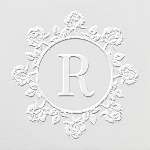 Wreath of Roses #2 Center Single Initial Monogram Embosser