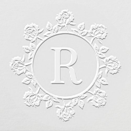 Wreath of Roses 2 Center Single Initial Monogram Embosser
