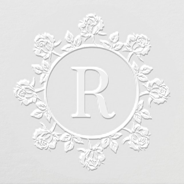 Wreath of Roses #2 Center Single Initial Monogram Embosser (Design)
