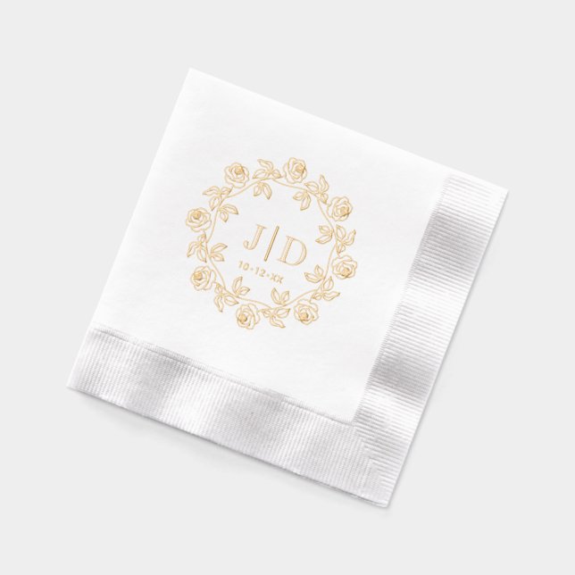 Wreath of Roses 2 Initial Wedding Monogram CO2 Foil Napkins (Left)
