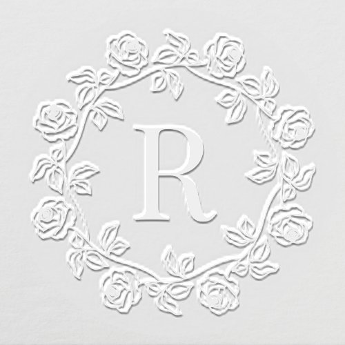 Wreath of Roses Center Single Initial Monogram Embosser