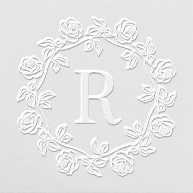 Wreath of Roses Center Single Initial Monogram Embosser (Design)