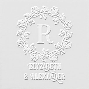 Wreath of Roses Center Single Initial Monogrm Name Embosser