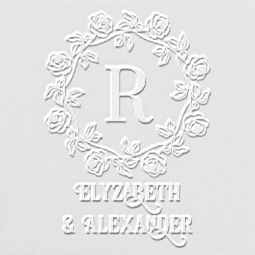 Wreath of Roses Center Single Initial Monogrm Name Embosser