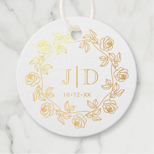 Wreath of Roses Two Initial Wedding Monogram CO2 Foil Favor Tags
