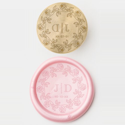 Wreath of Roses Two Initial Wedding Monogram CO2 Wax Seal Stamp