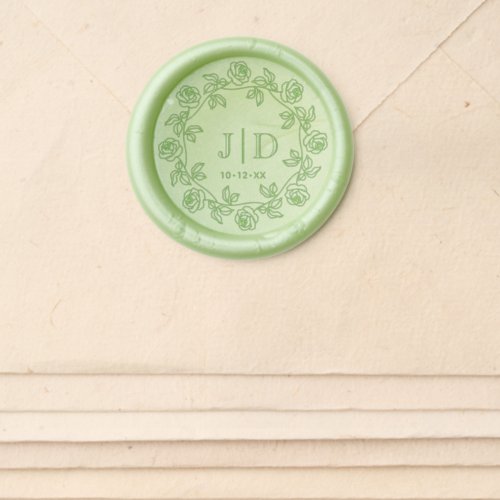 Wreath of Roses Two Initial Wedding Monogram CO2 Wax Seal Sticker
