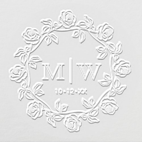 Wreath of Roses Two Initial Wedding Monogram CO Embosser