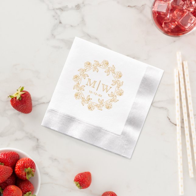 Wreath of Roses Two Initial Wedding Monogram CO Foil Napkins (Insitu (Strawberry))