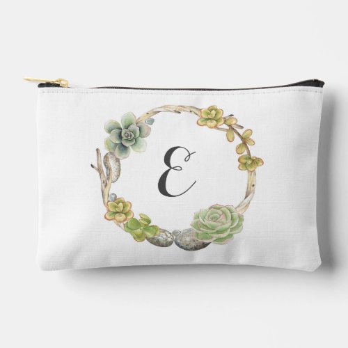 Wreath of Succulents Twigs and Stones  Monogram Accessory Pouch