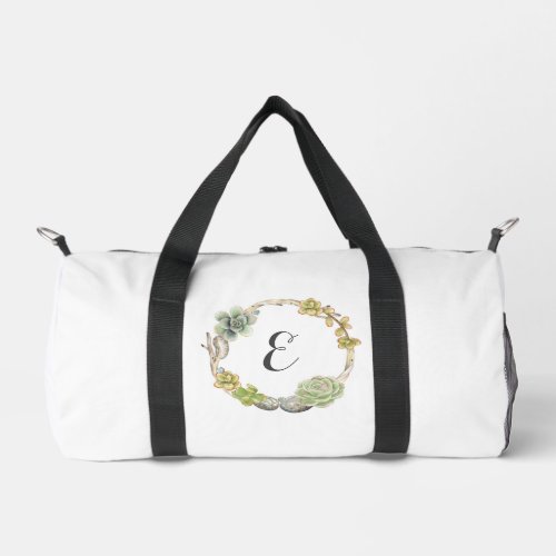Wreath of Succulents Twigs and Stones  Monogram Duffle Bag