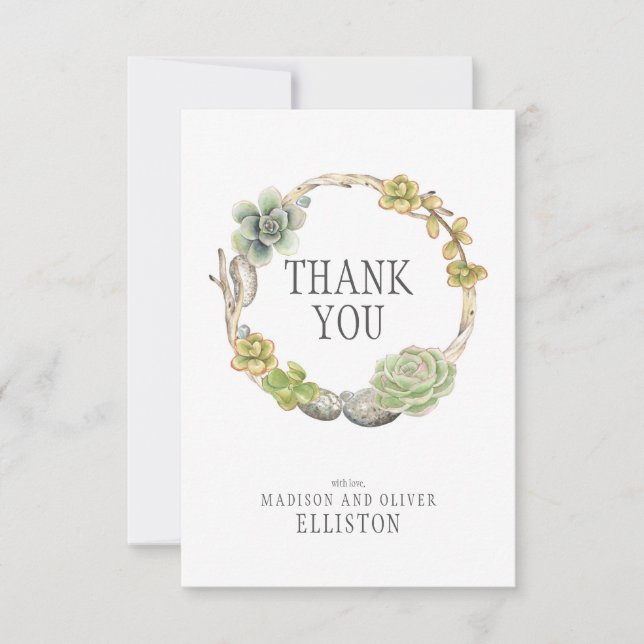 Wreath of Succulents, Twigs and Stones | Thank You Card (Front)