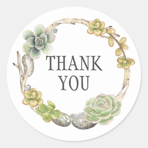 Wreath of Succulents Twigs and Stones  Thank You Classic Round Sticker