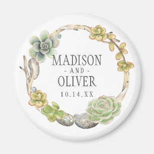 Wreath of Succulents, Twigs and Stones Wedding Magnet