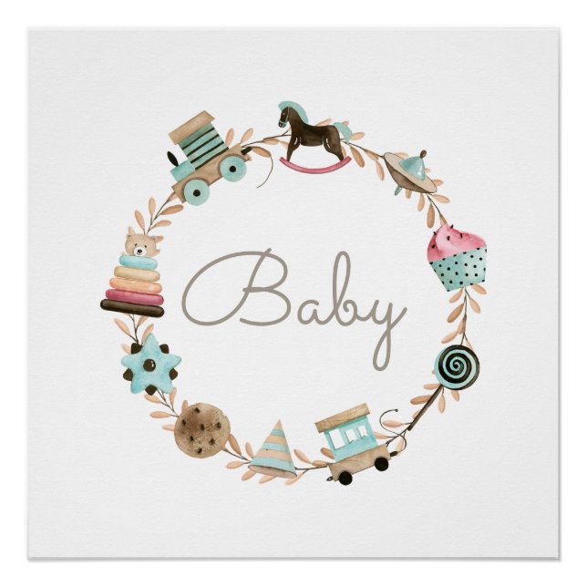 Wreath of Toys Personalized Nursery Poster Print (Front)