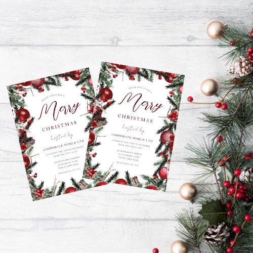 Wreath Office Christmas Party Champagne Shimmer Invitation