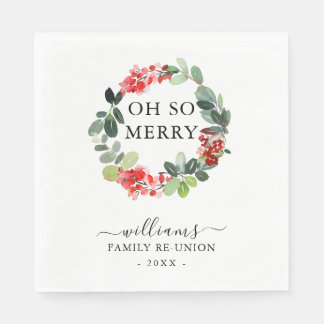 Wreath Oh So Merry Family Christmas Reunion Custom Napkins
