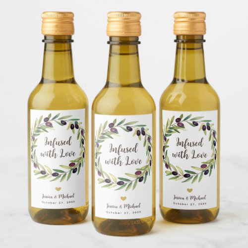 Wreath Olive Oil Wedding Favors Infused with Love Wine Label