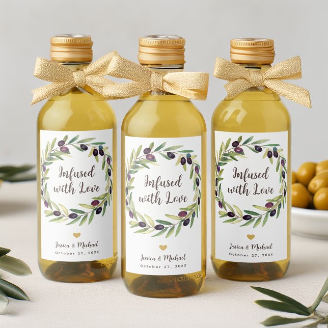 Wreath Olive Oil Wedding Favors Infused with Love Wine Label (Creator Uploaded)