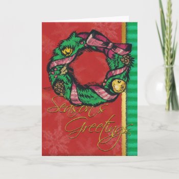 Wreath On Red-christmas Card by William63 at Zazzle