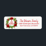 Wreath Ornaments Holiday Christmas Return Address Label<br><div class="desc">Elegant and classy return labels for Christmas (Xmas) Holiday greeting cards.  Red letters with Christmas Wreath.  Modern letters for family name and address. Letter color and font can be changed. Background color is white but can be changed to any color.</div>