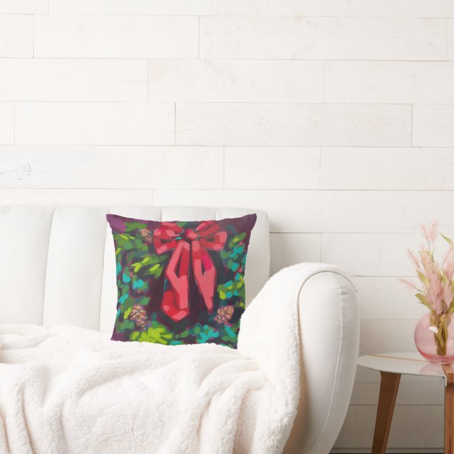 Wreath Painting - Holiday Decor and Gifts Throw Pillow (Couch)