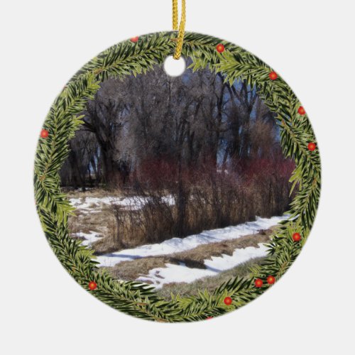 Wreath Pasture Snow Line Ceramic Ornament