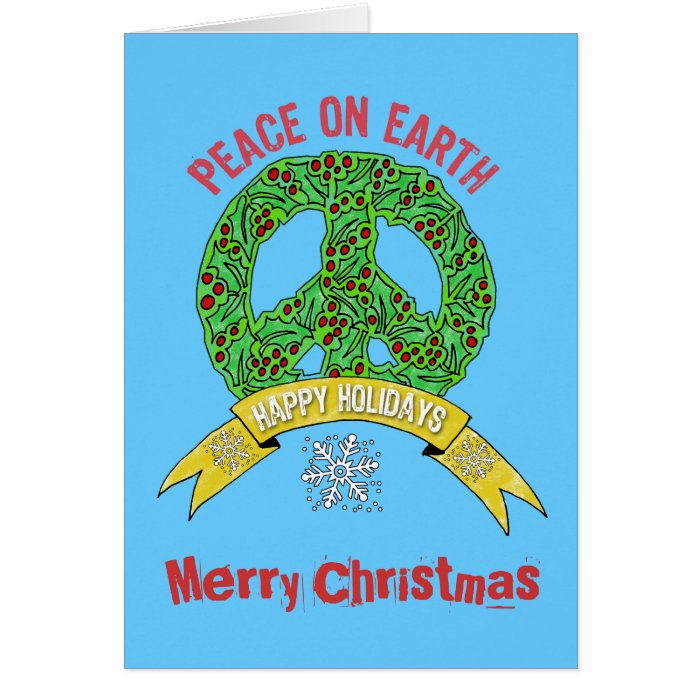 Wreath Peace Sign  Peace on Earth Merry Christmas Greeting Card