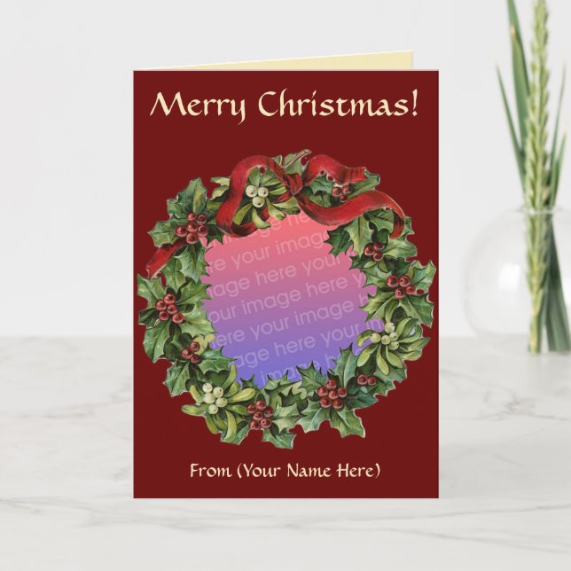 Wreath Photo Christmas Card Template (Front)