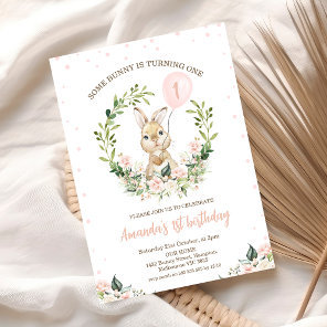 Wreath Pink Floral Some Bunny 1st Birthday  Invitation