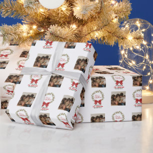 Wreath & Red Bow Add Your Photo Christmas Wrapping Paper