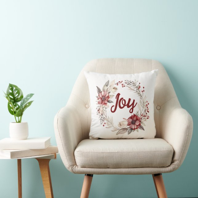 Wreath, red flowers, berries Joy Christmas party Throw Pillow (Chair)