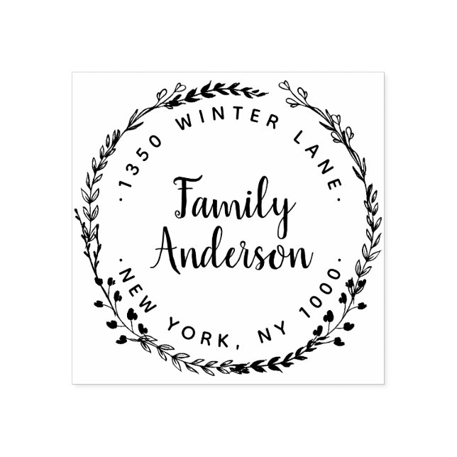 Wreath Return Address Rubber Stamp (Imprint)