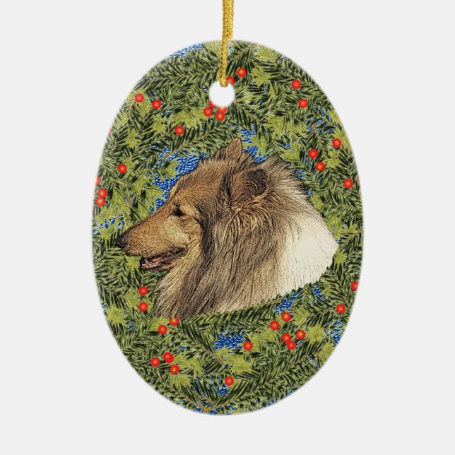 Wreath Rough Collie Ceramic Ornament (Front)