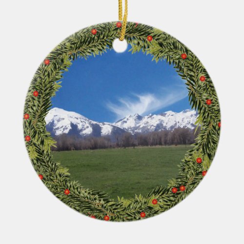 Wreath Ruby Mountains In April Ceramic Ornament