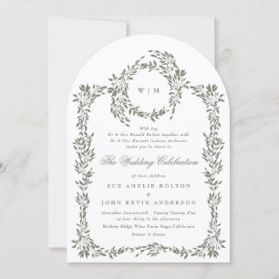 Wreath Sage Green Elegant Frame Wedding Arch Invitation