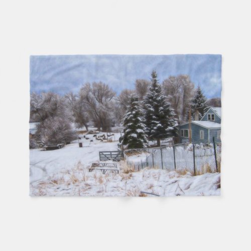 Wreath Snowy Ranch House Fleece Blanket