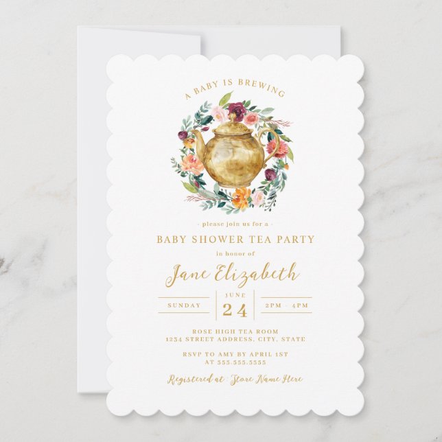 Wreath Tea Party Baby Shower  Invitation (Front)