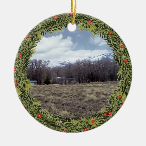 Wreath View Of Ruby Mountains Ceramic Ornament