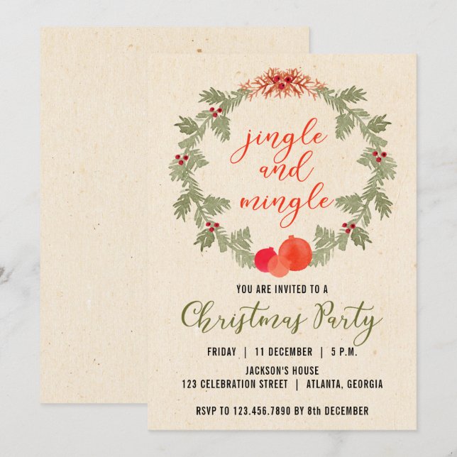 Wreath Vintage Christmas Party Invitation (Front/Back)