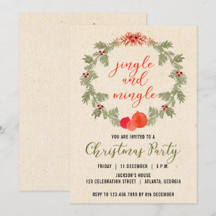 Wreath Vintage Christmas Party Invitation