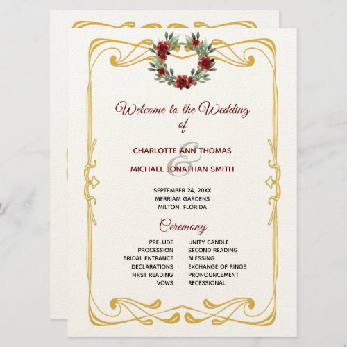 Wreath w Gold Frame Wedding Program