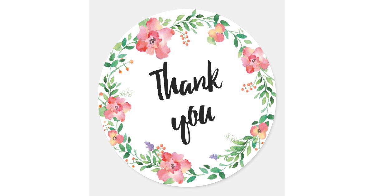 Wreath watercolors flowers classic round sticker | Zazzle