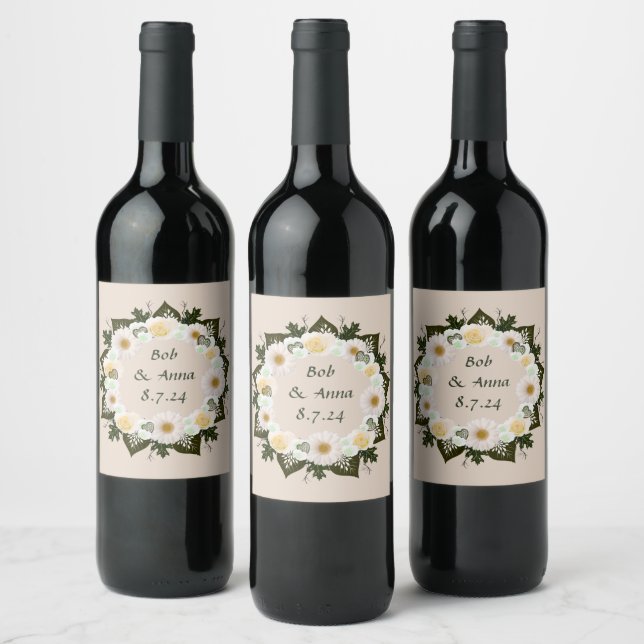 Wreath Wedding Flowers Floral Arrangement Sticker (Bottles)